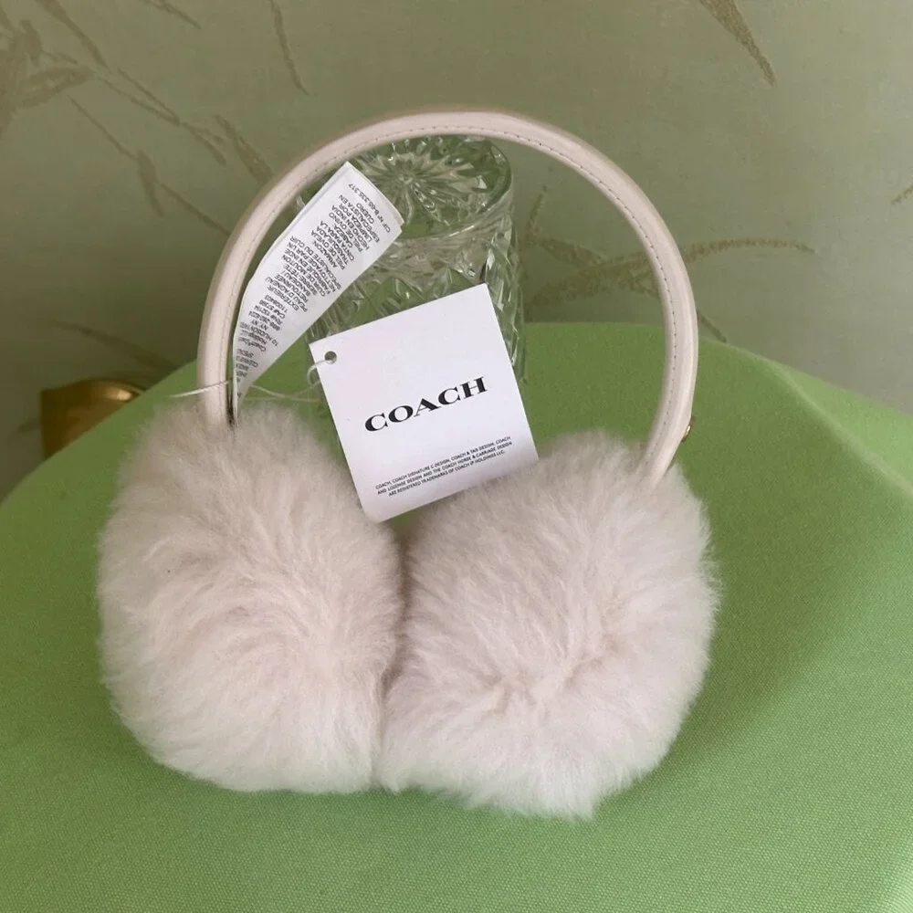 COACH SHEARLING AND LEATHER EARMUFFS:NWT CHALK 7371 - Picture 3 of 10